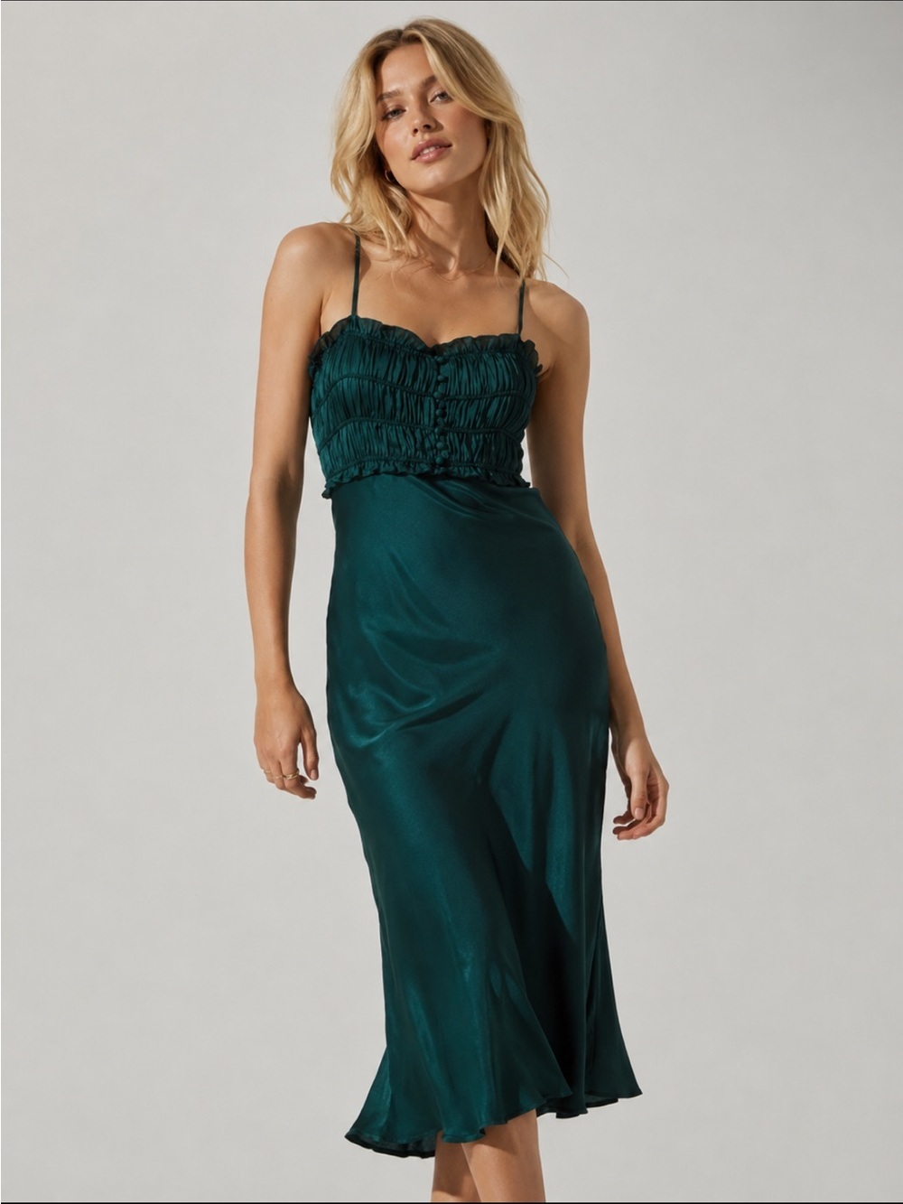 New! ASTR the Label Hunter Green Zola Satin Midi Dress Size XS 8188